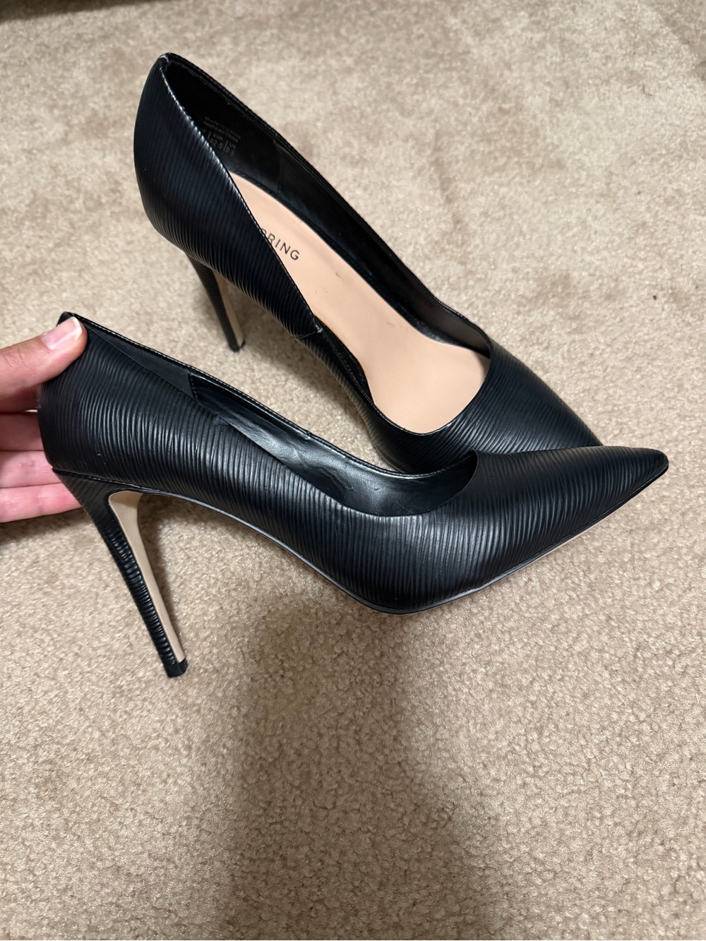 Call It Spring Black Ribbed Pointed-Toe Stiletto Pumps - Picture 3 of 5